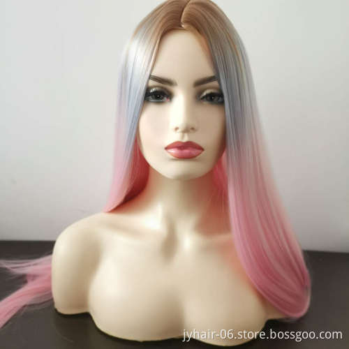 32 Inches Natural Fashion Silky Straight Long Hair Wig Lovely Women Pink Synthetic Wigs